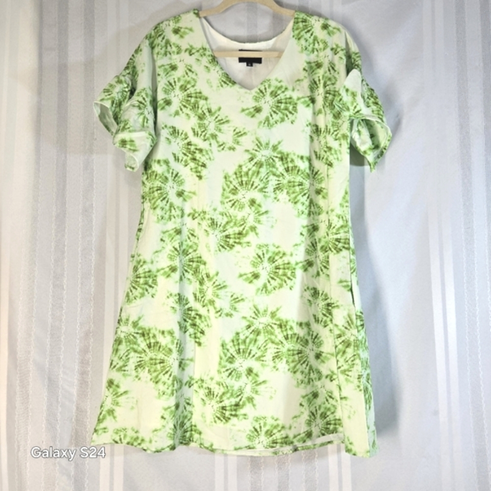 HEYSON V-NECK RUFFLE SLEEVE DETAIL TIE DYE PATTERNED DRESS WITH POCKET SIZE SM